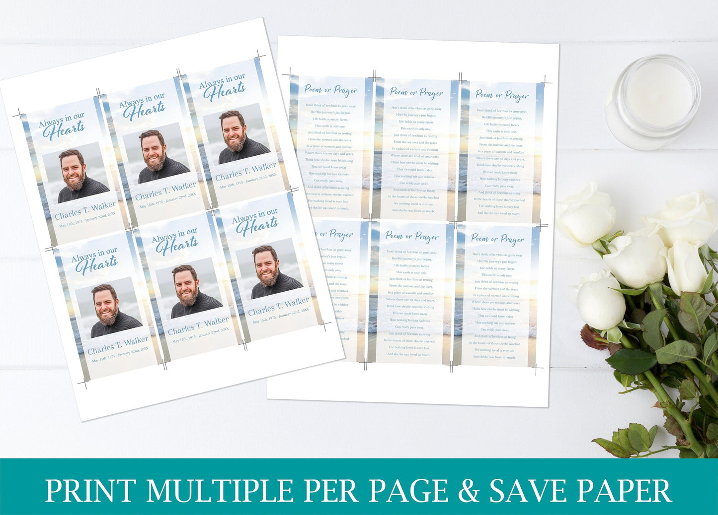 Blue Ocean Funeral Prayer Cards Templates - lovingmemoryprints