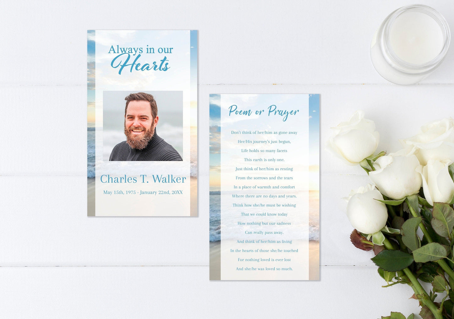 Blue Ocean Funeral Prayer Cards Templates - lovingmemoryprints