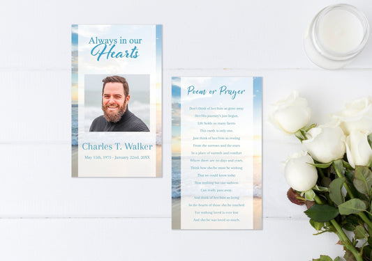 Blue Ocean Funeral Prayer Cards Templates - lovingmemoryprints
