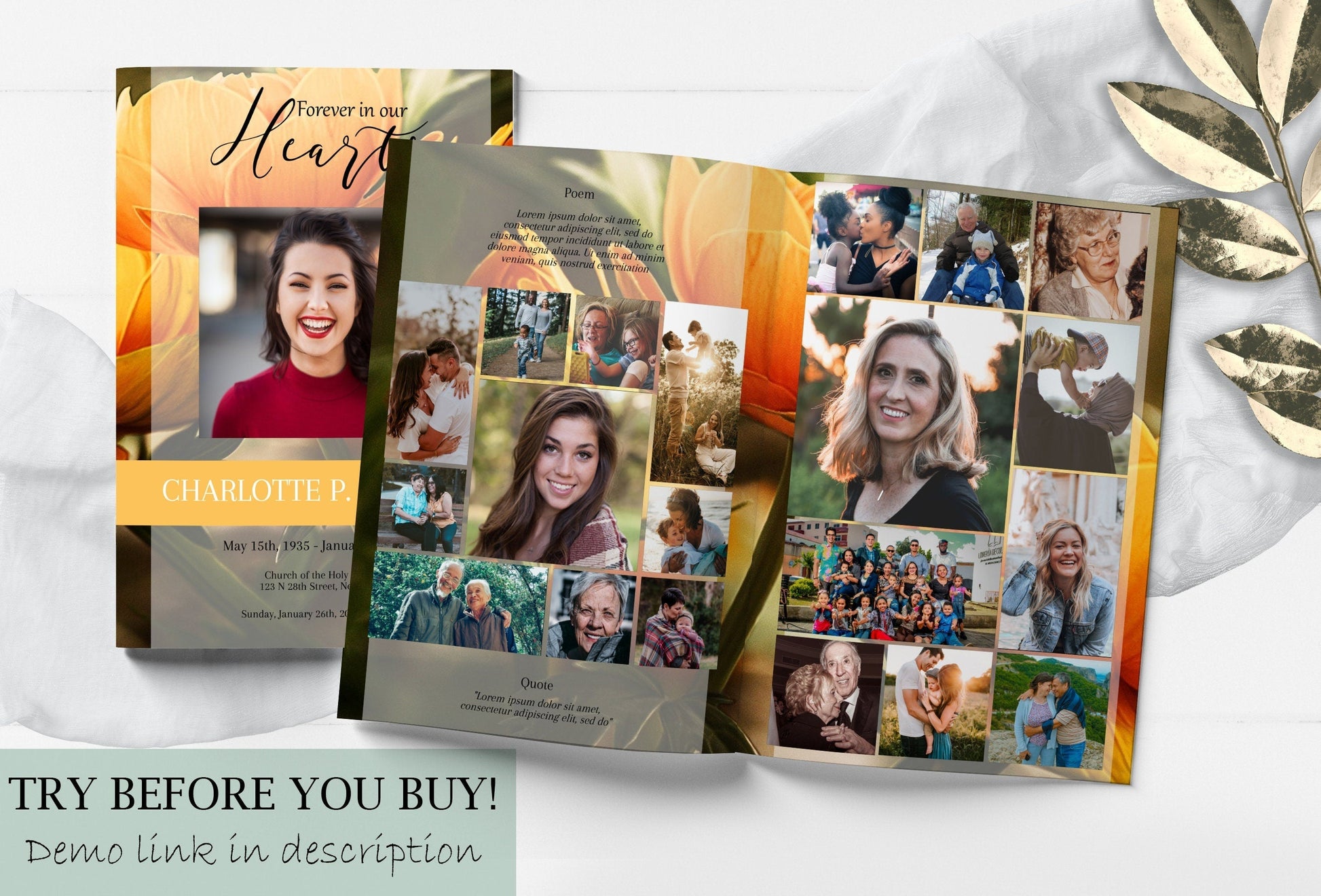Bright Floral Funeral Program Template - 8 Page - lovingmemoryprints
