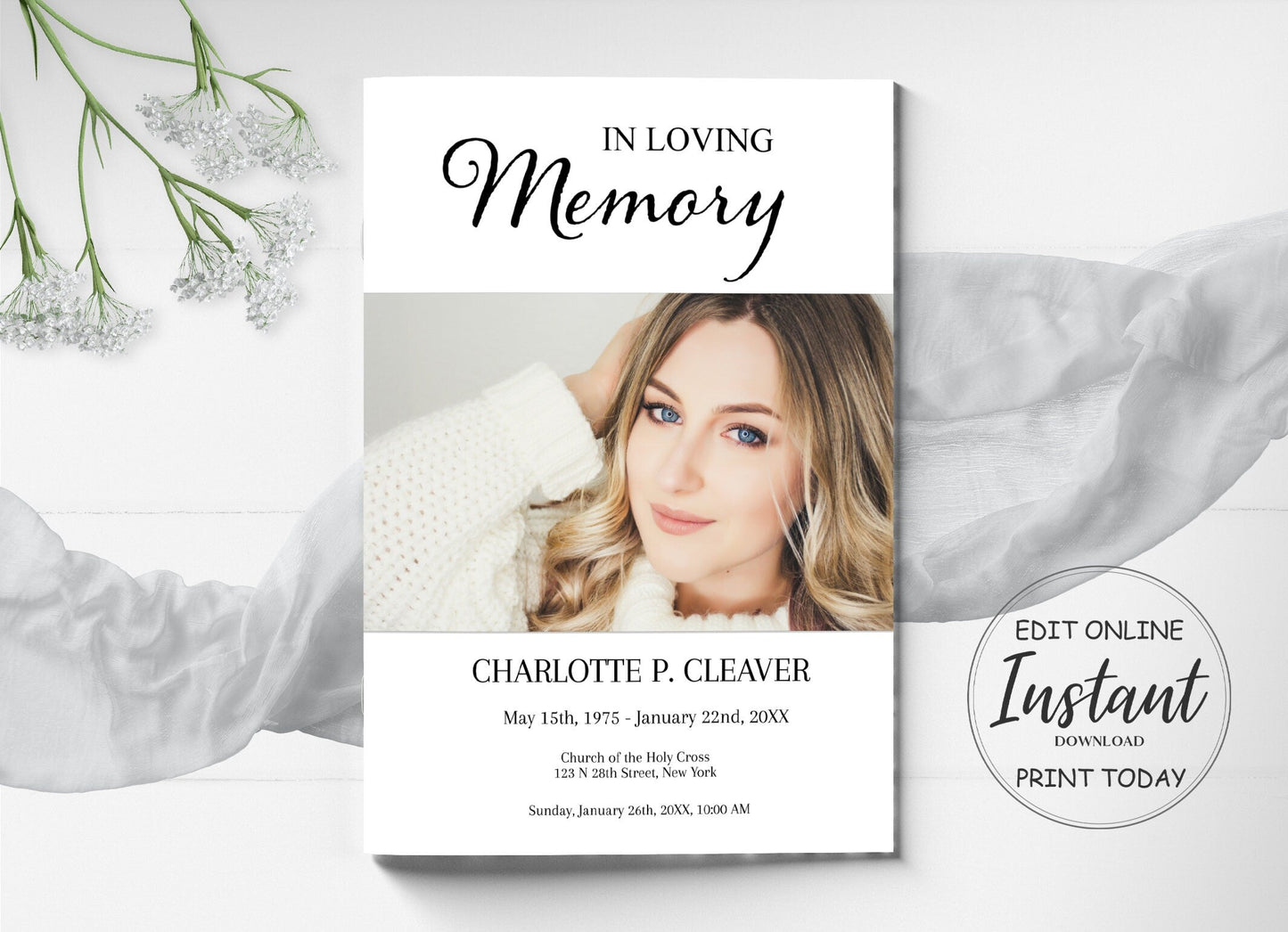 Classic Funeral Program Template - 4 page - lovingmemoryprints