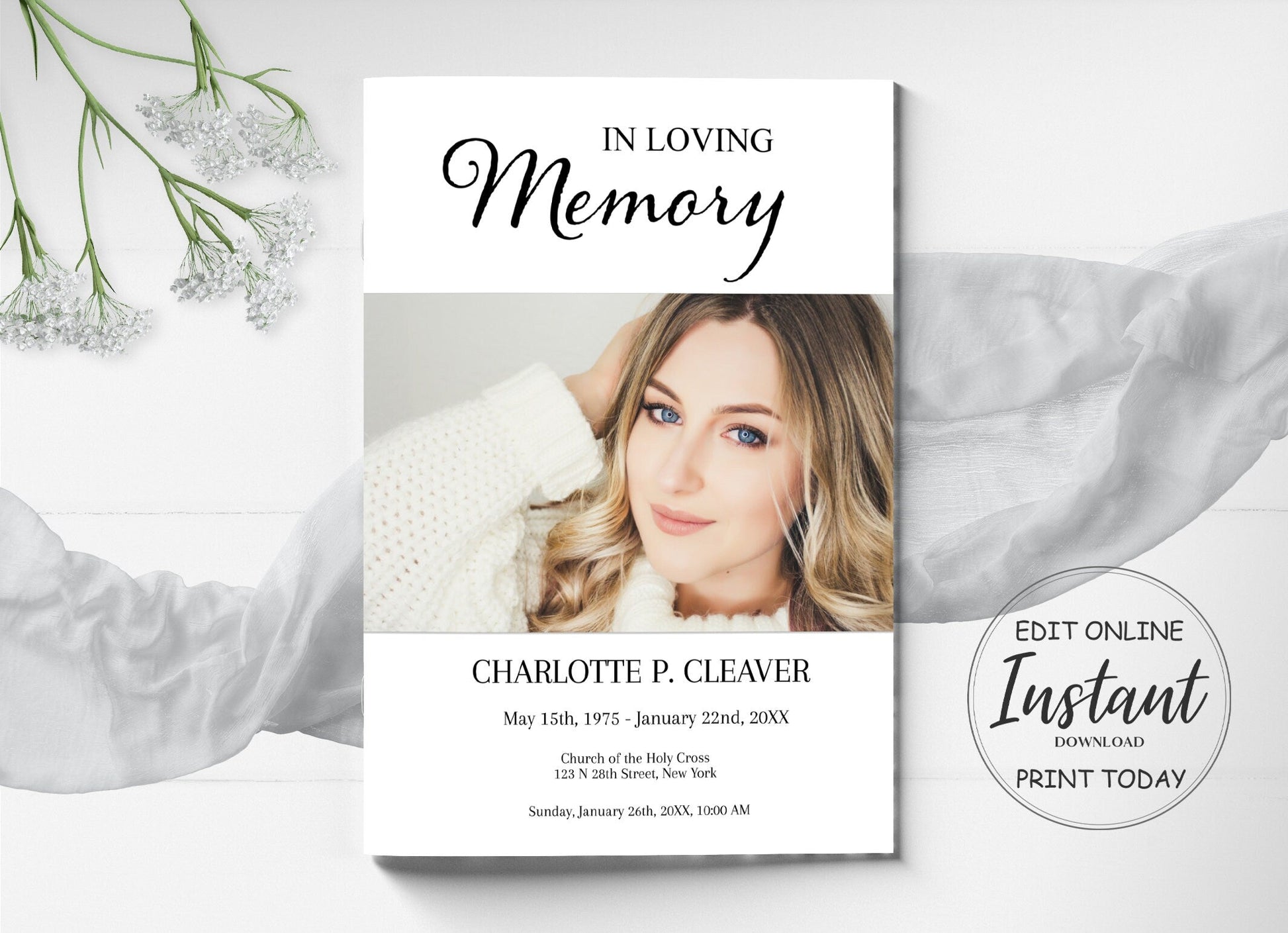 Classic Funeral Program Template - 4 page - lovingmemoryprints