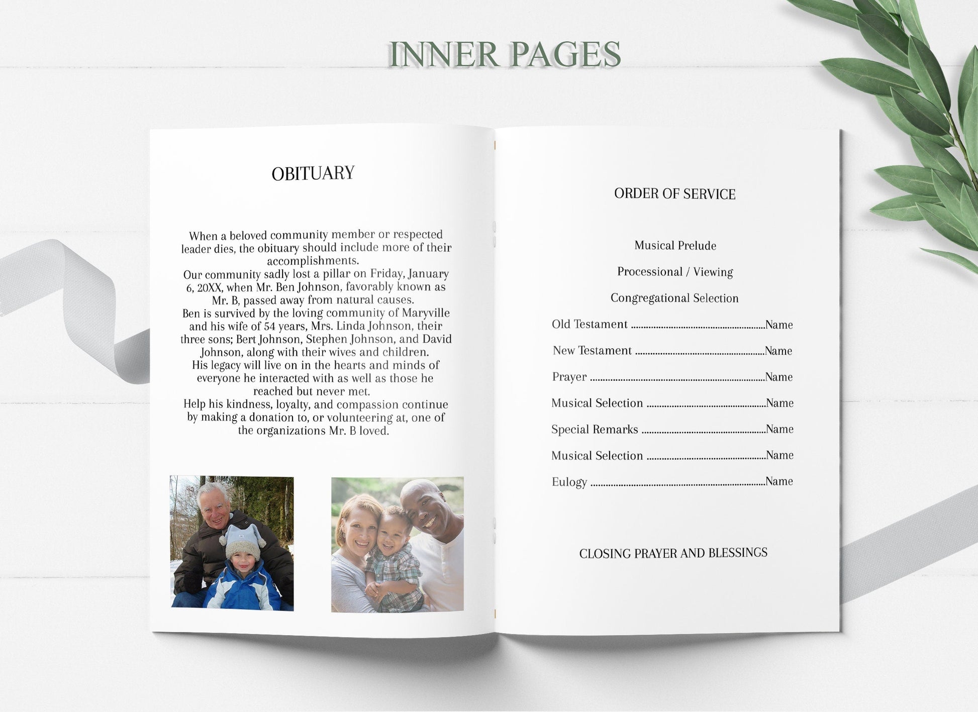 Classic Funeral Program Template - 4 page - lovingmemoryprints