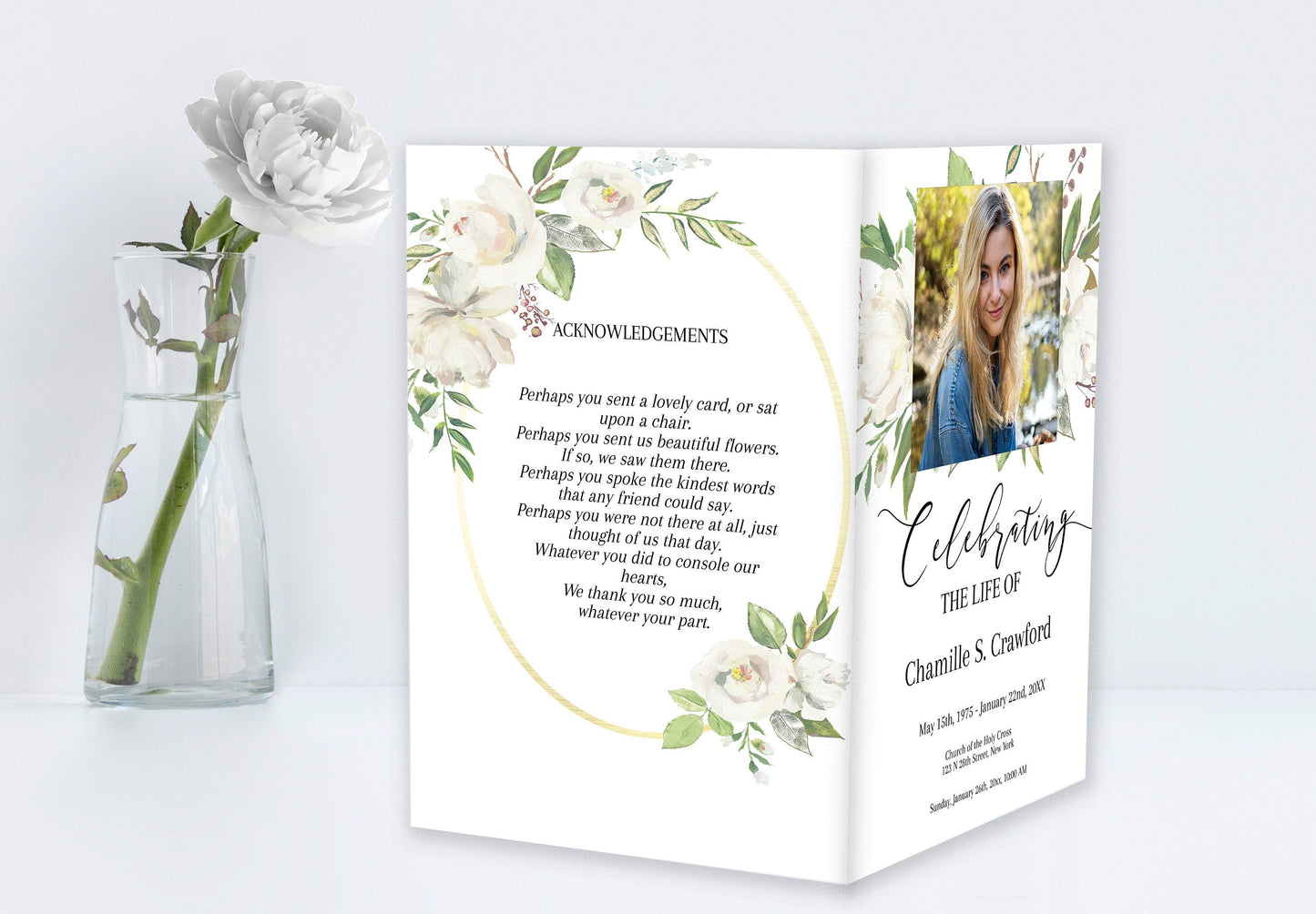Classic Greenery Funeral Program Template 8 Pages - lovingmemoryprints