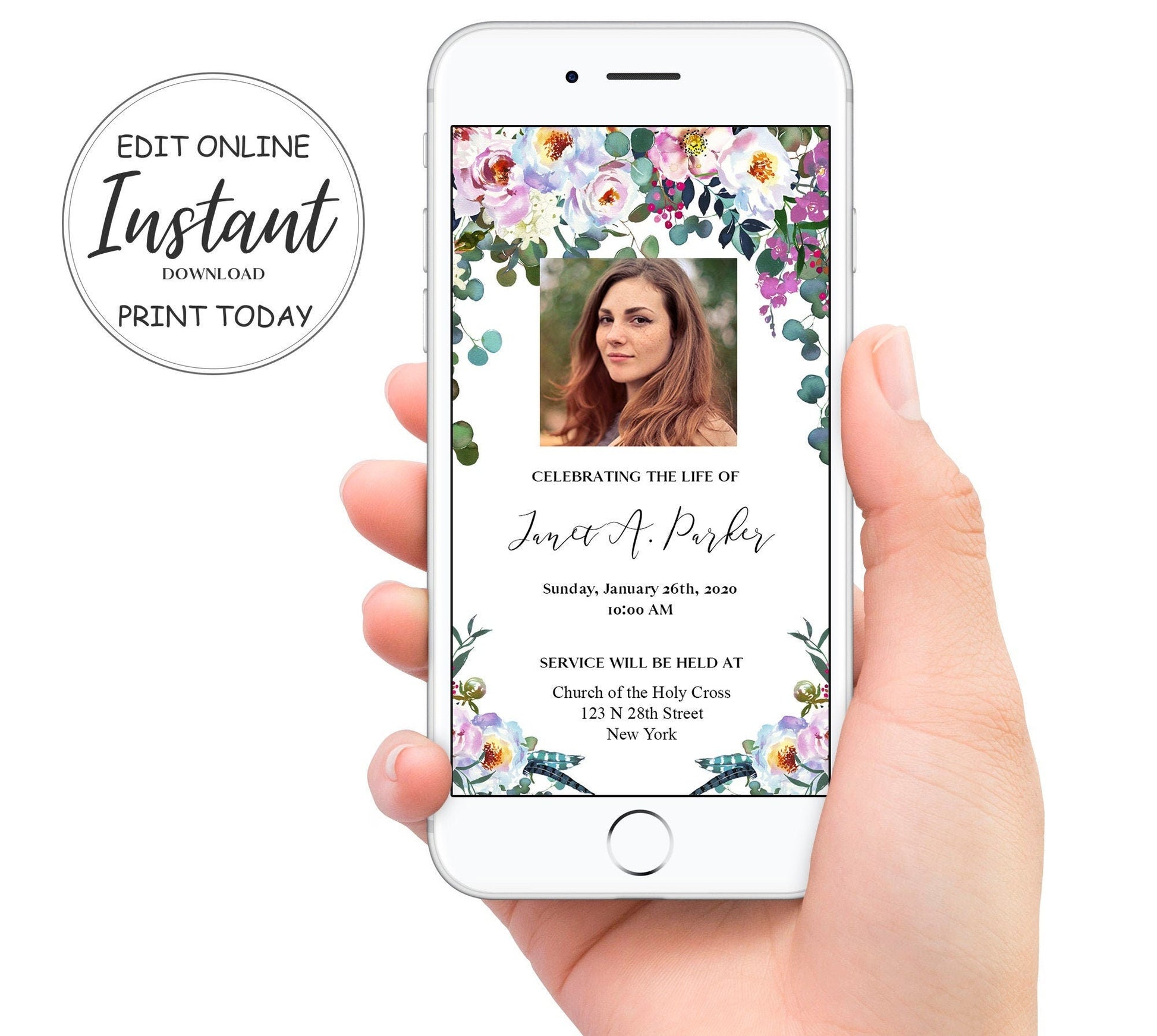 Colorful Floral Funeral Announcement Template - Digital & Physical - lovingmemoryprints