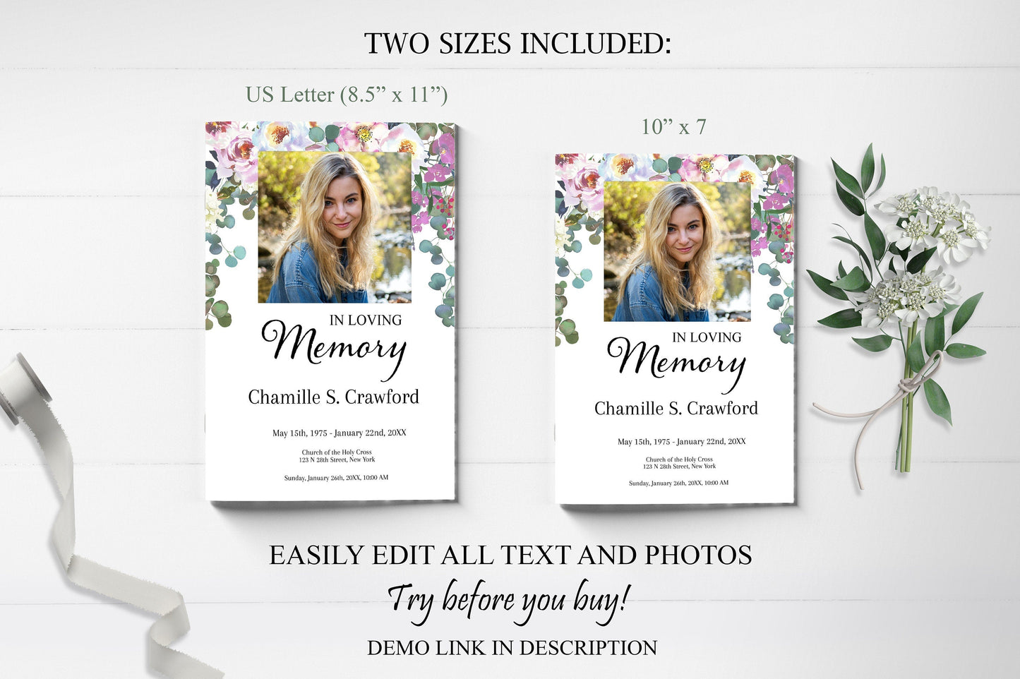 Colorful Floral Funeral Program Pamphlet | 8 - page - lovingmemoryprints