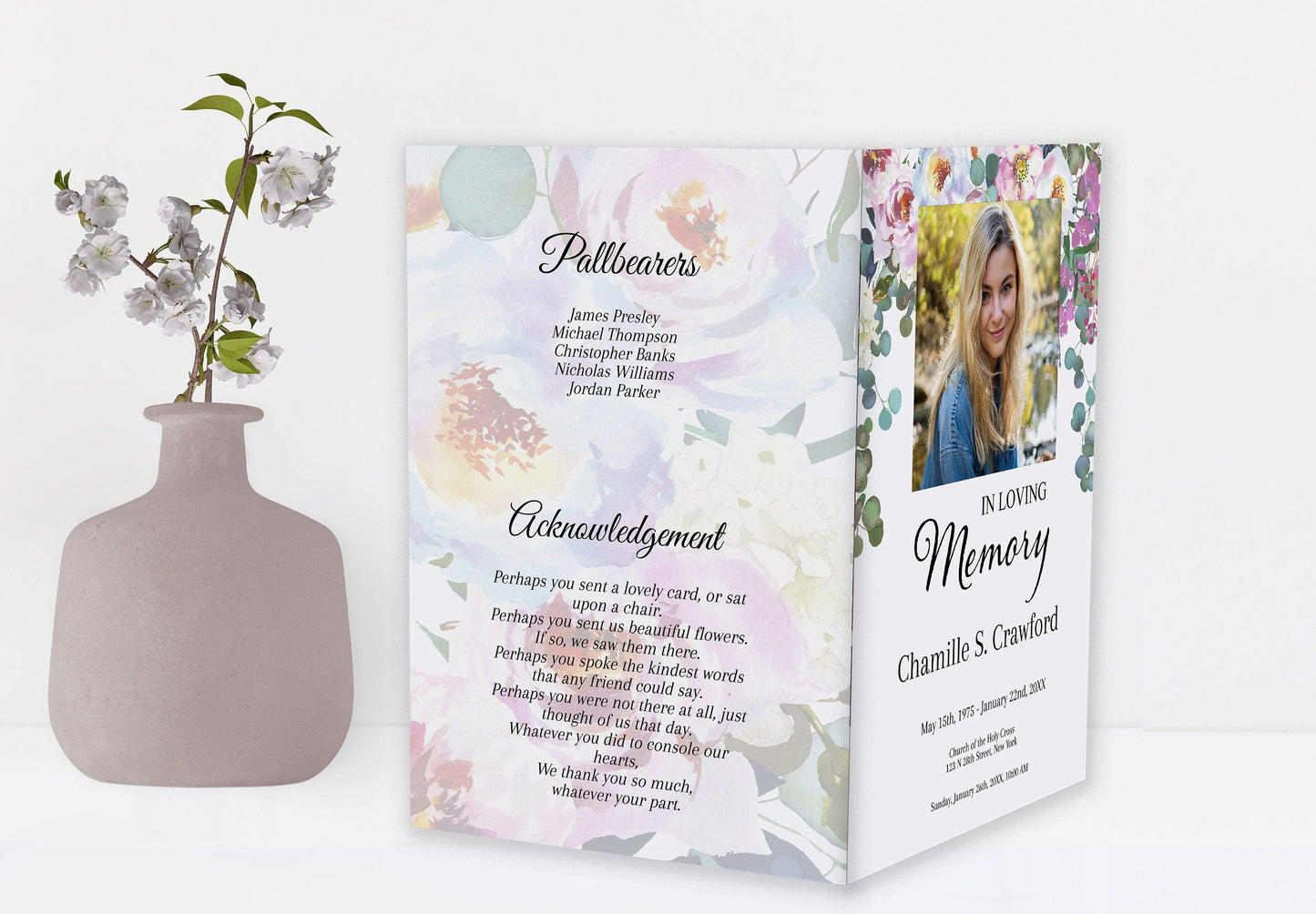 Colorful Floral Funeral Program Pamphlet | 8 - page - lovingmemoryprints