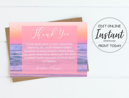 Colorful Ocean Sunset Thank You Cards Template - lovingmemoryprints