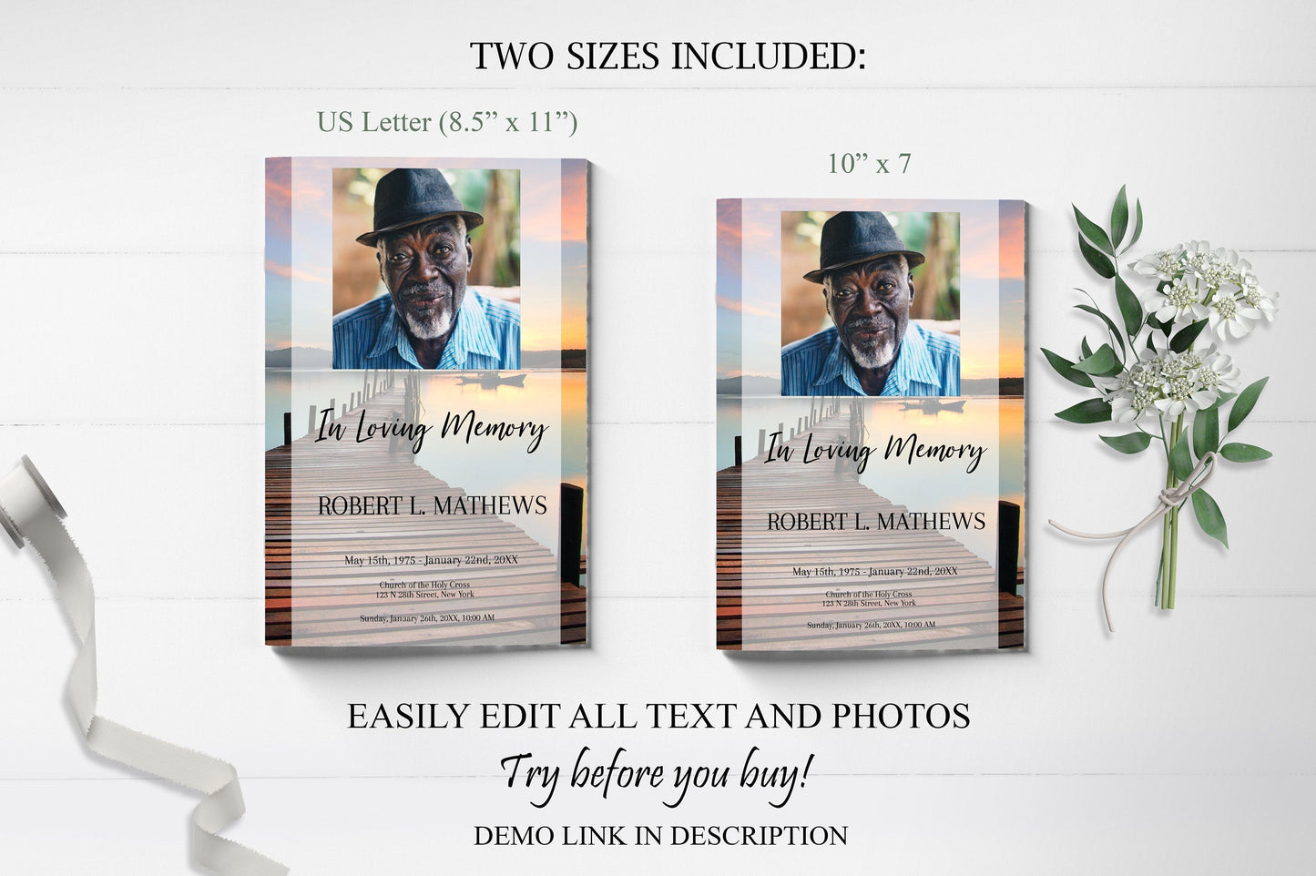 Dock At Sunset Theme Funeral Program Template - 4 Page - lovingmemoryprints