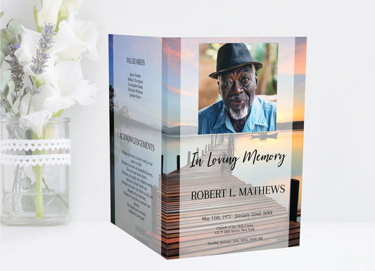 Dock At Sunset Theme Funeral Program Template - 4 Page - lovingmemoryprints
