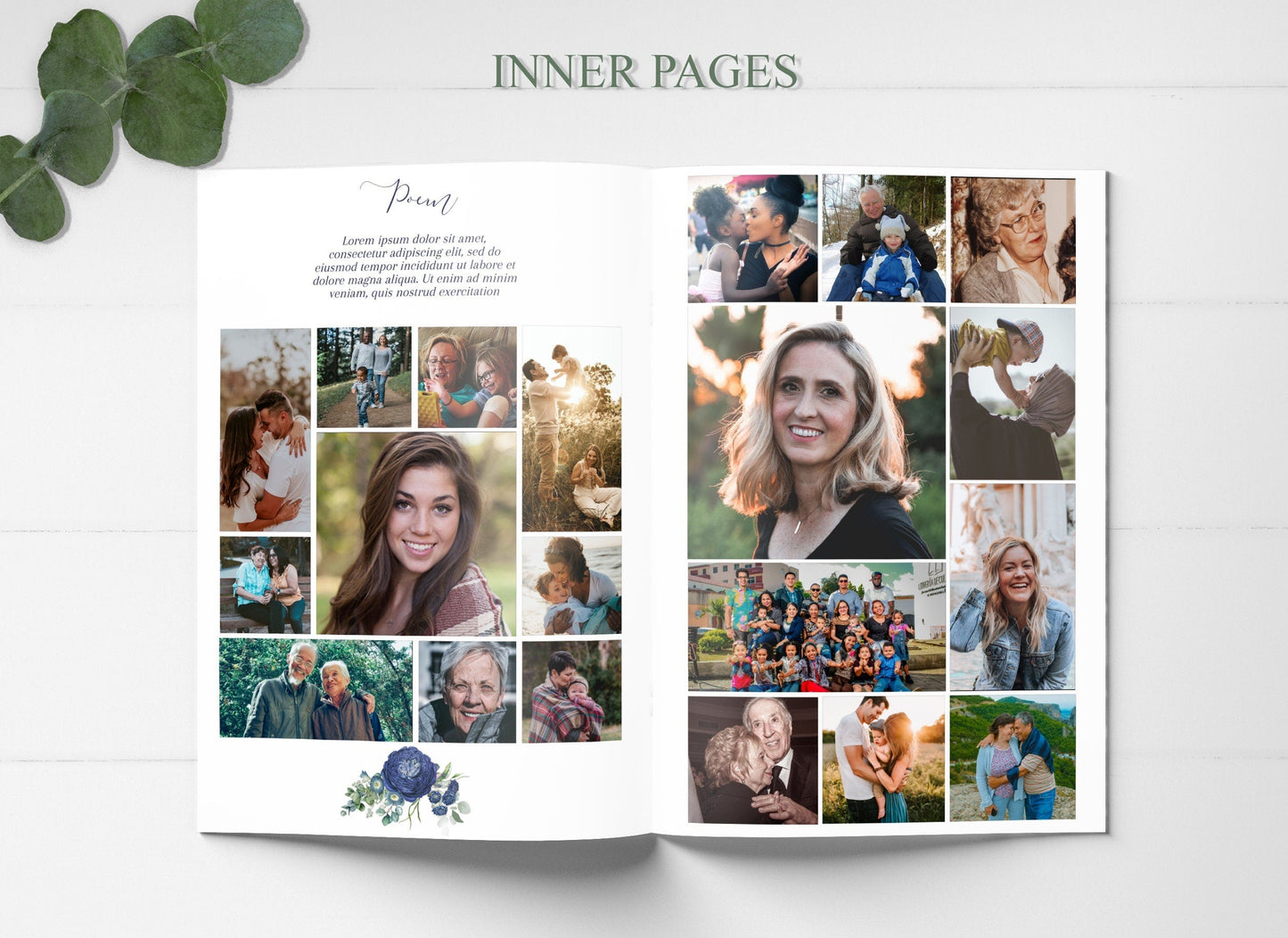 Editable 8 Page Navy Blue Celebration of Life Program Template - lovingmemoryprints