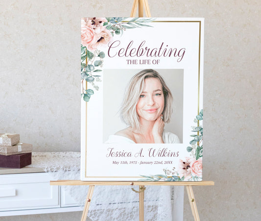 Editable Floral Funeral Memory Board Template - lovingmemoryprints