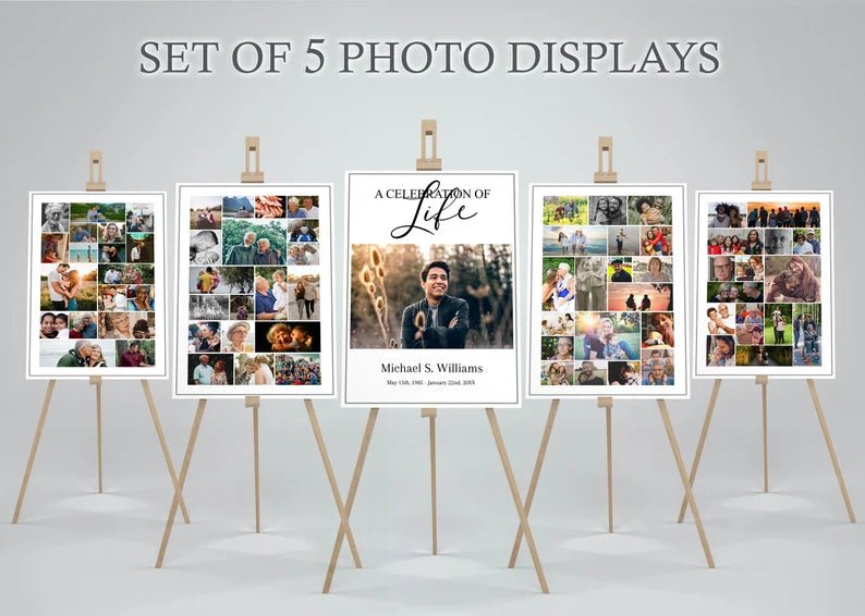 Editable Funeral Posters w/ Photo Displays - Set of 5 - lovingmemoryprints