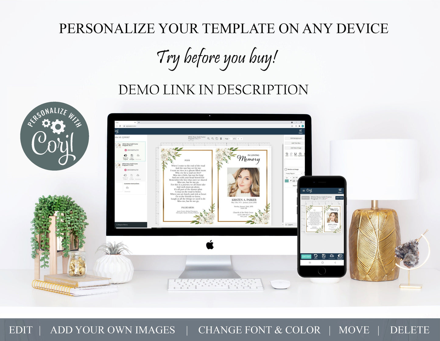 Editable Funeral Program Template For Woman | 4 Page - lovingmemoryprints