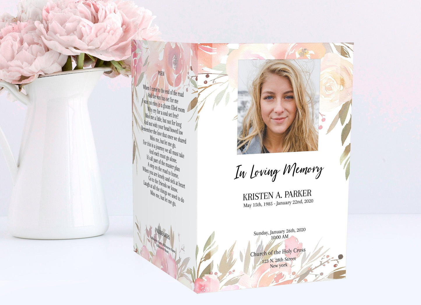 Editable Funeral Program Template For Woman | 4 Page - lovingmemoryprints