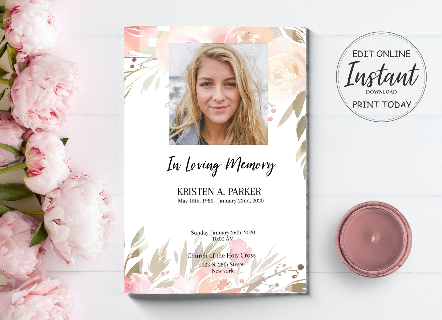 Editable Funeral Program Template For Woman | 4 Page - lovingmemoryprints