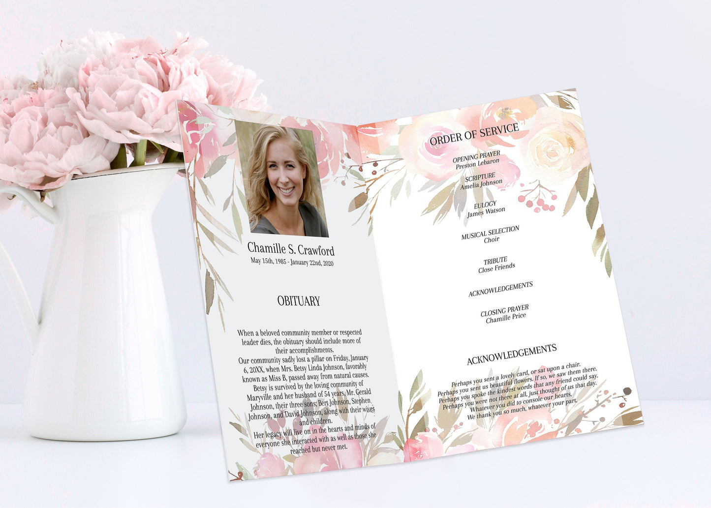 Editable Funeral Program Template For Woman | 4 Page - lovingmemoryprints