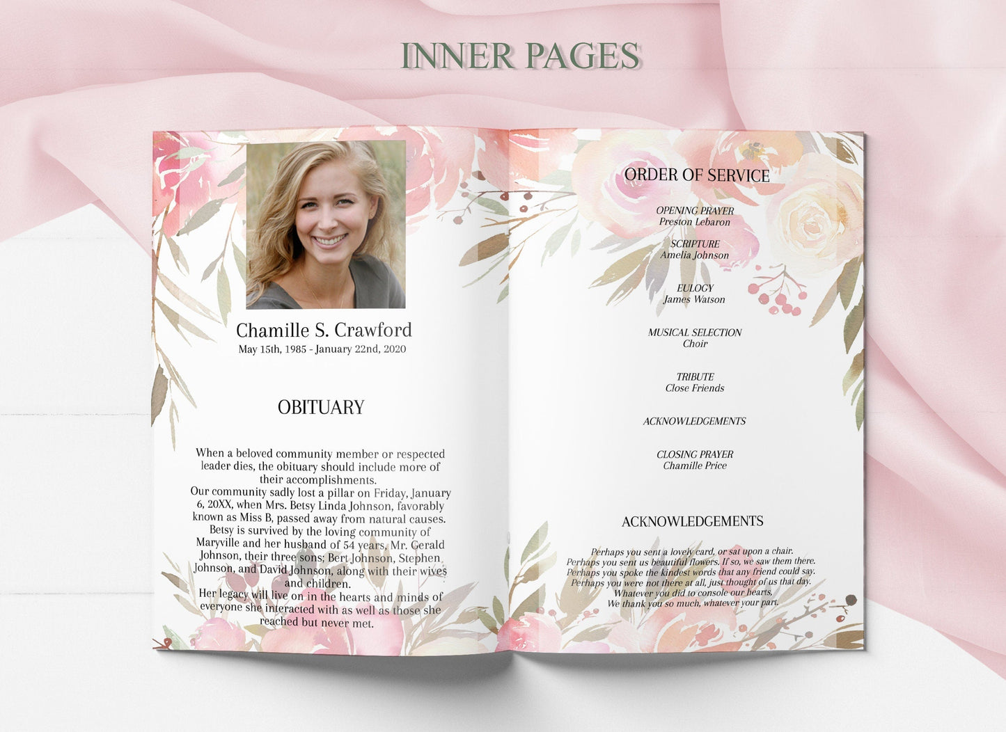 Editable Funeral Program Template For Woman | 4 Page - lovingmemoryprints