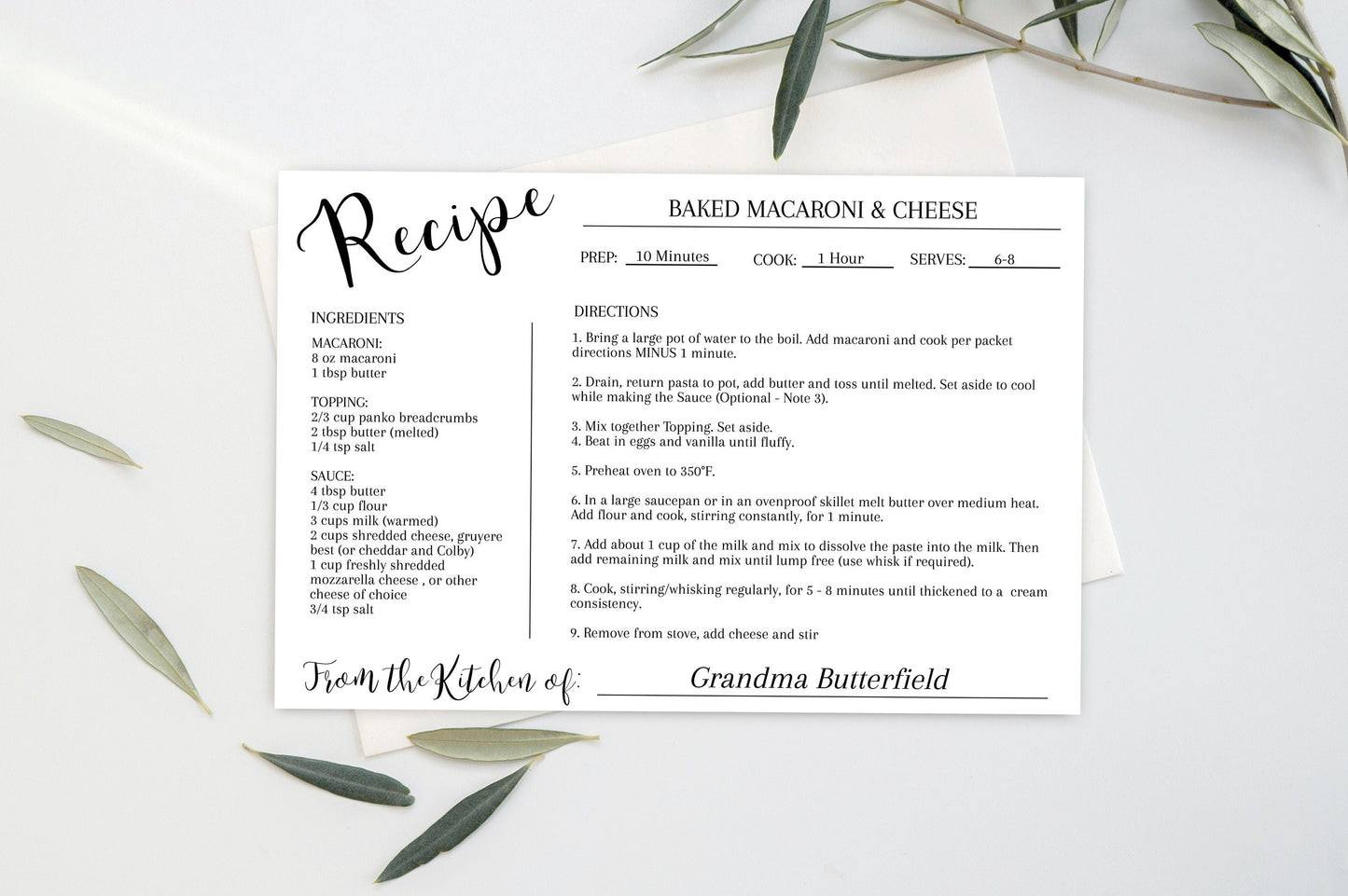 Editable Recipe Card Template | Minimal Recipe Card - lovingmemoryprints