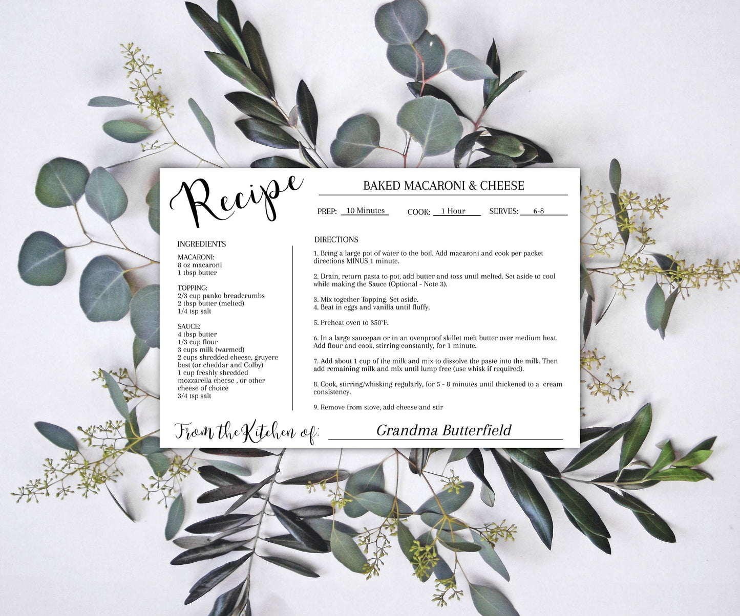 Editable Recipe Card Template | Minimal Recipe Card - lovingmemoryprints
