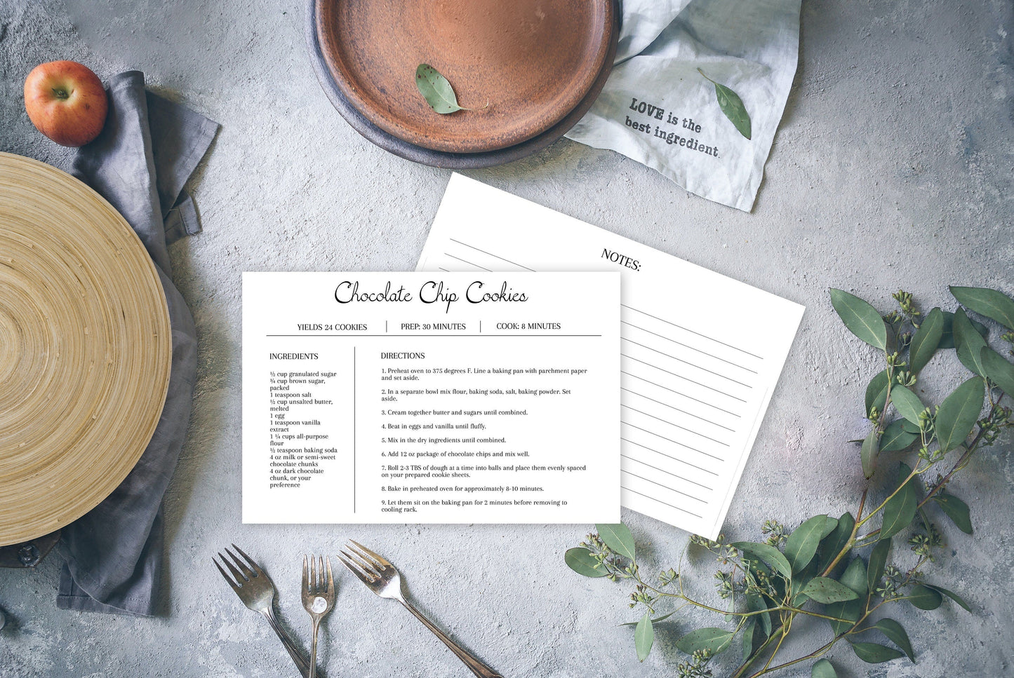 Editable Recipe Card Template | Minimal White Recipe Card | Recipe Book Template - lovingmemoryprints