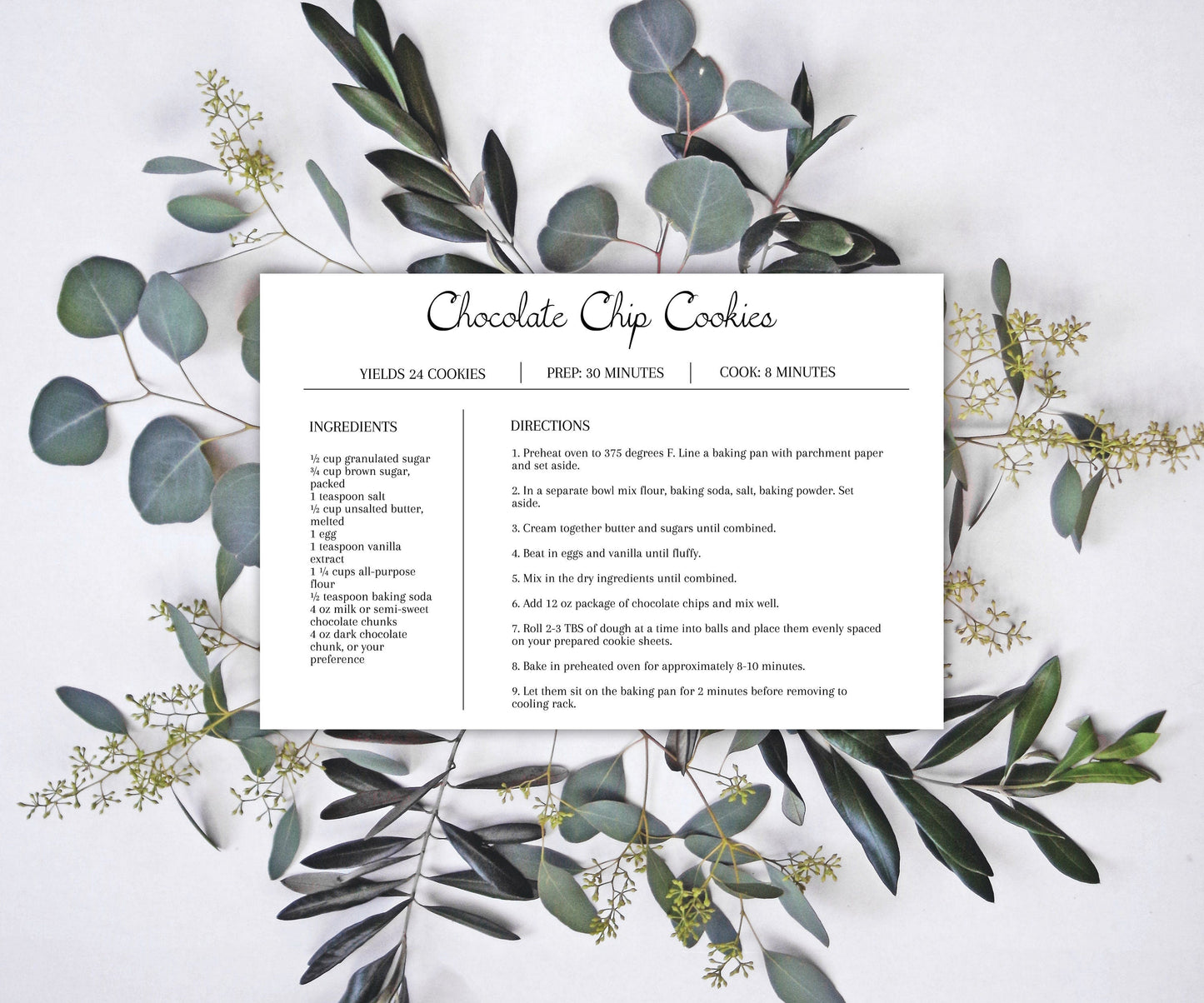 Editable Recipe Card Template | Minimal White Recipe Card | Recipe Book Template - lovingmemoryprints
