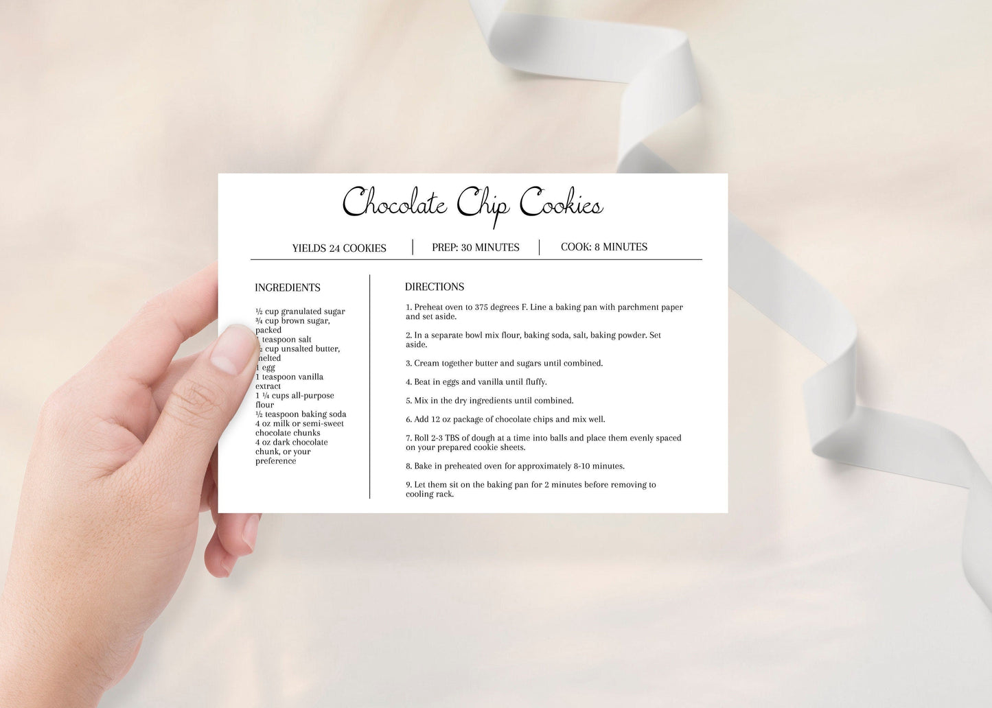 Editable Recipe Card Template | Minimal White Recipe Card | Recipe Book Template - lovingmemoryprints