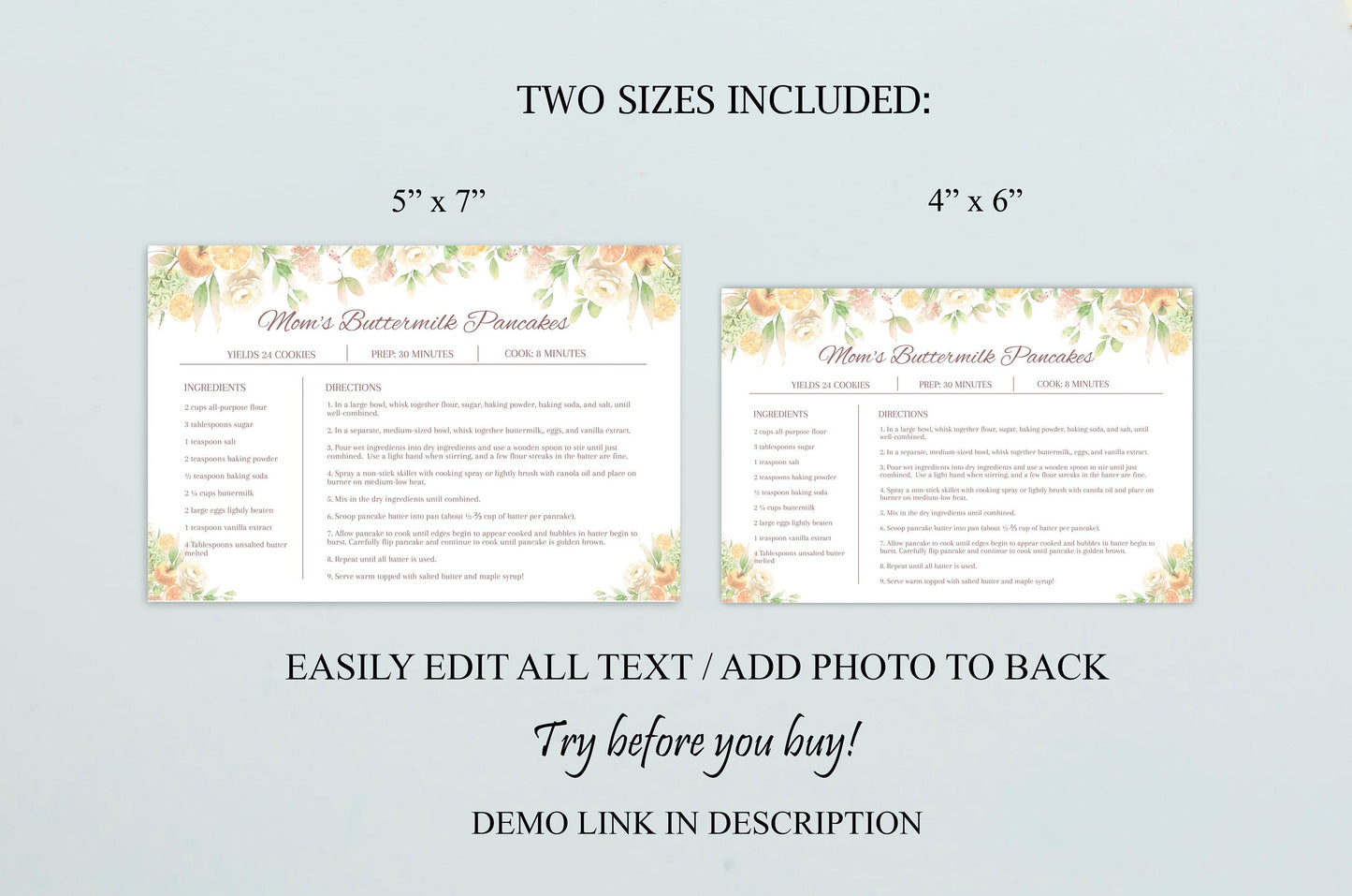 Editable Recipe Card Template | Simple Recipe Card Template - lovingmemoryprints