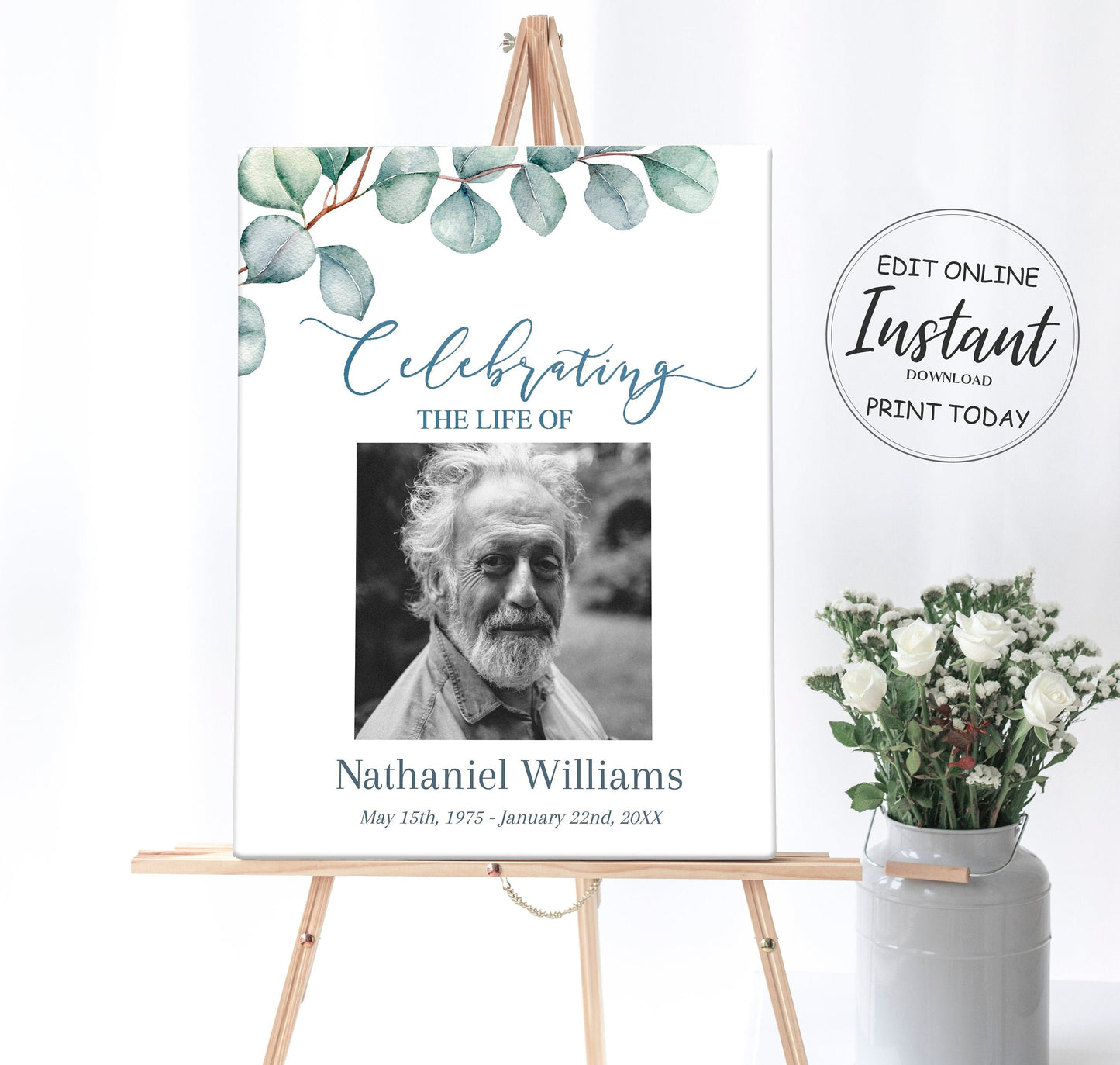 Eucalyptus Funeral Poster Template - lovingmemoryprints