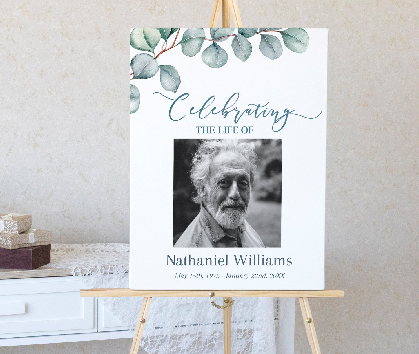 Eucalyptus Funeral Poster Template - lovingmemoryprints