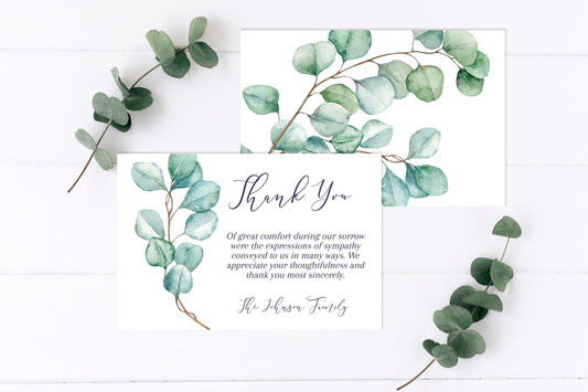 Eucalyptus Greenery Funeral Thank You Cards Templates - lovingmemoryprints