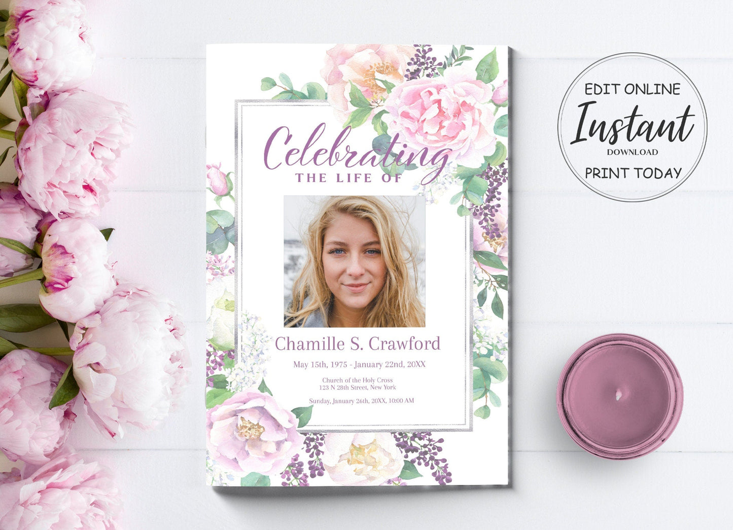 Floral Design 8 Page Funeral Program Template - lovingmemoryprints