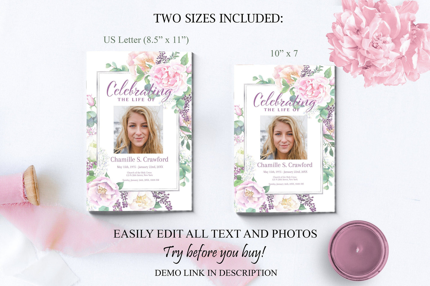 Floral Design 8 Page Funeral Program Template - lovingmemoryprints