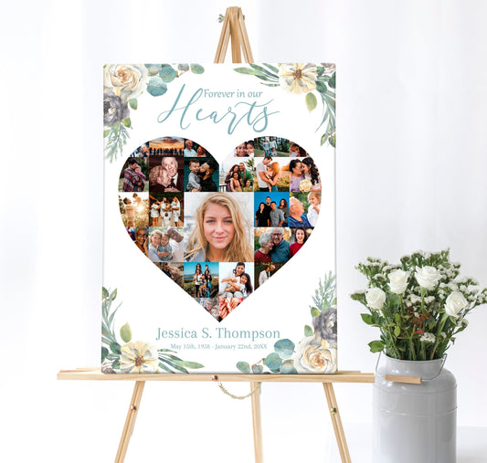 Floral Design Heart Collage Memory Board Template - lovingmemoryprints