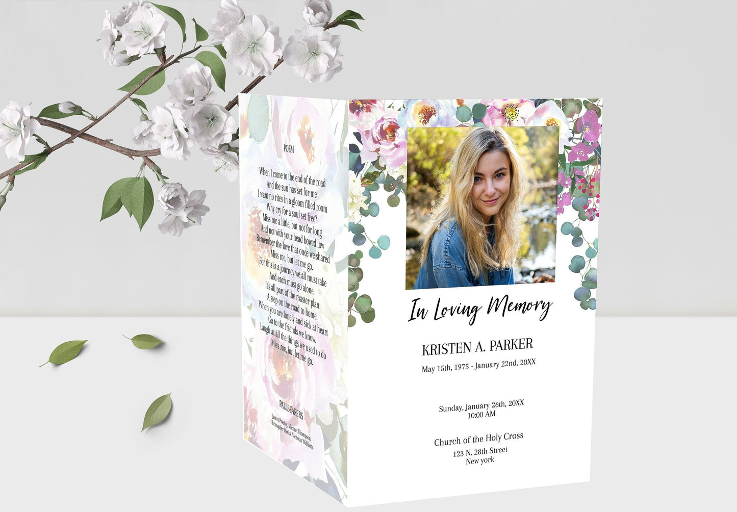 Floral Funeral Program Pamphlet for Woman - 4 Page - lovingmemoryprints
