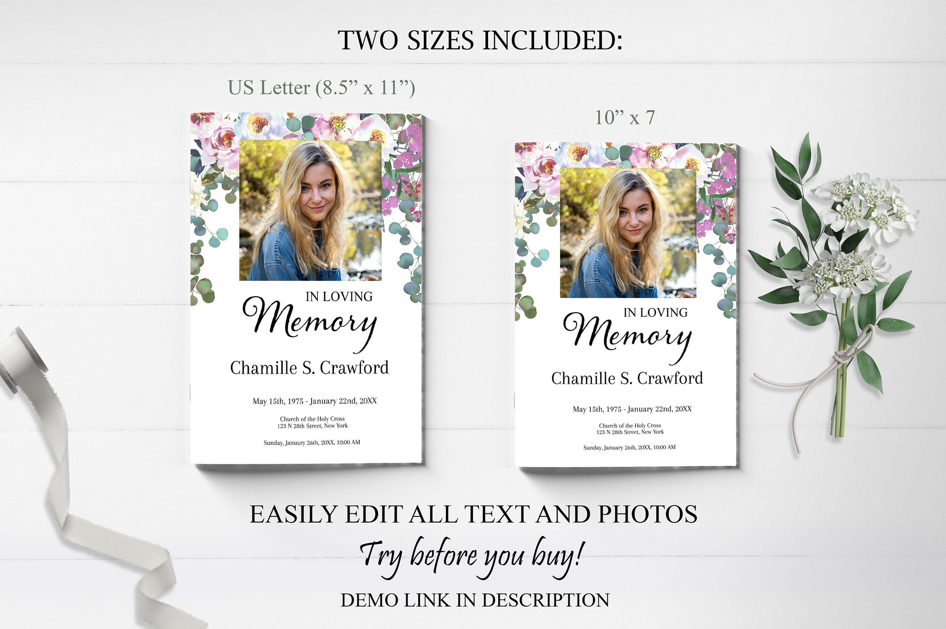 Floral Funeral Program Pamphlet for Woman - 4 Page - lovingmemoryprints