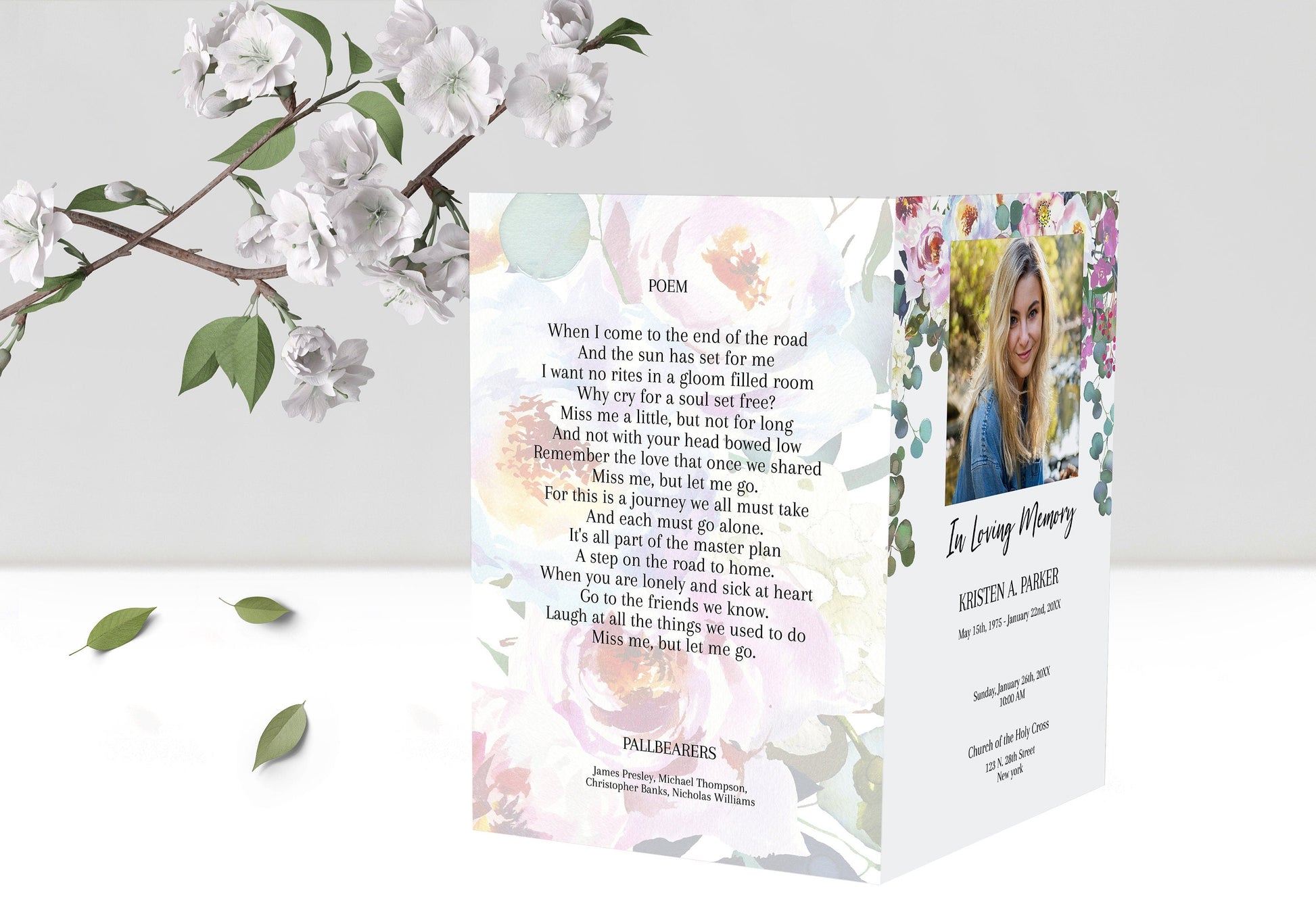 Floral Funeral Program Pamphlet for Woman - 4 Page - lovingmemoryprints