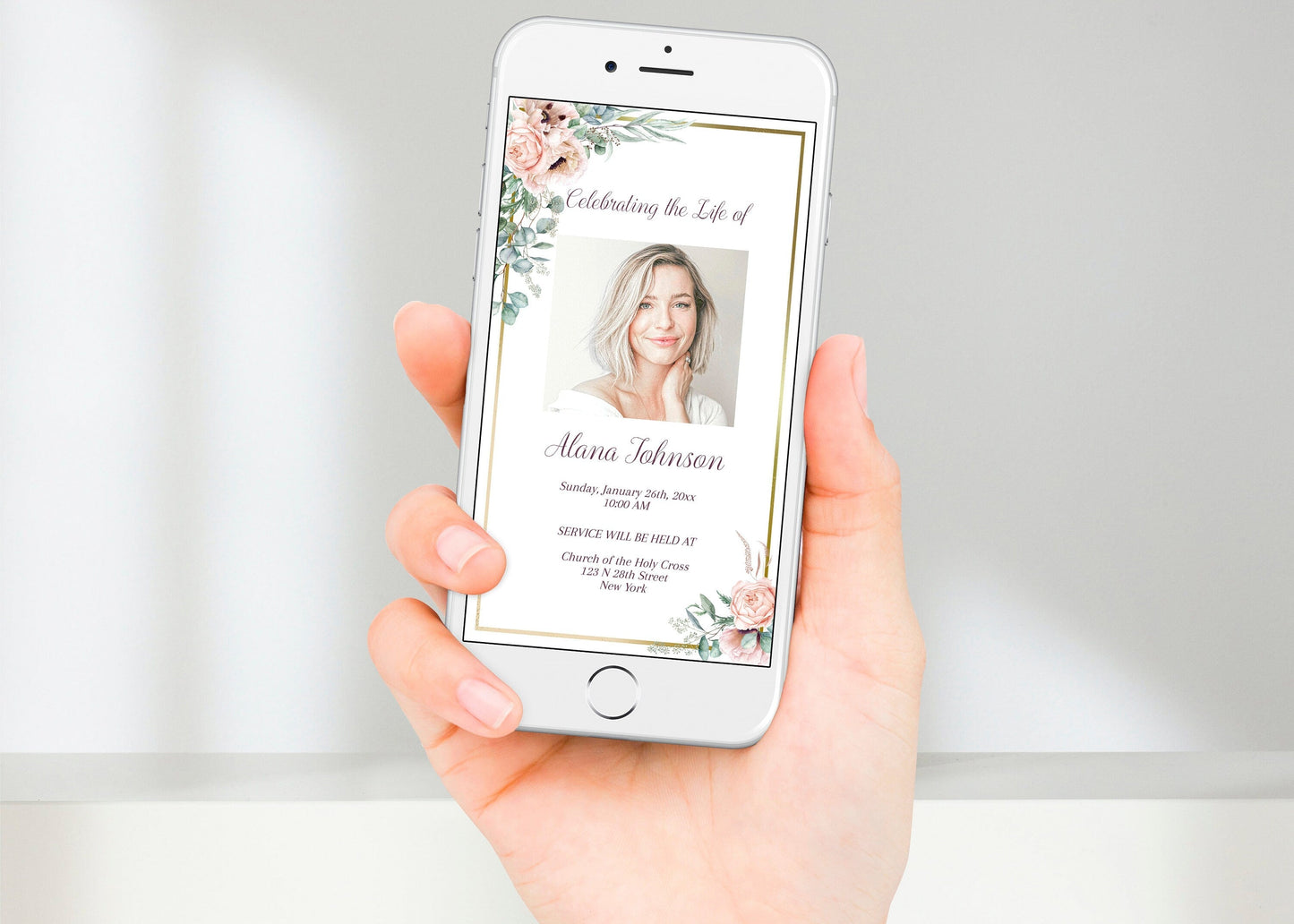 Floral & Gold Funeral Invitation Template - Digital & Physical - lovingmemoryprints