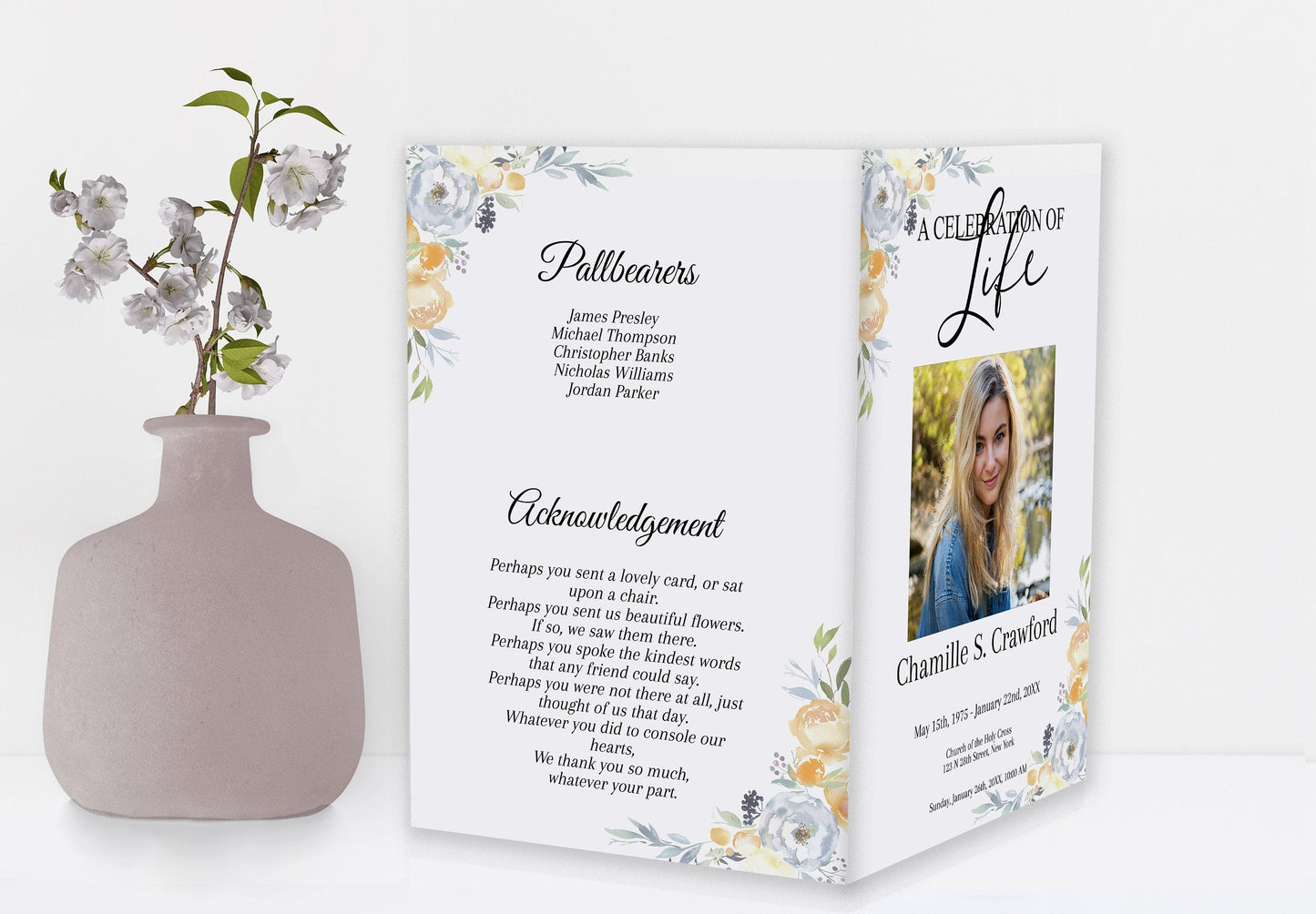 Floral Memorial Service Program Template - 8 Page - lovingmemoryprints