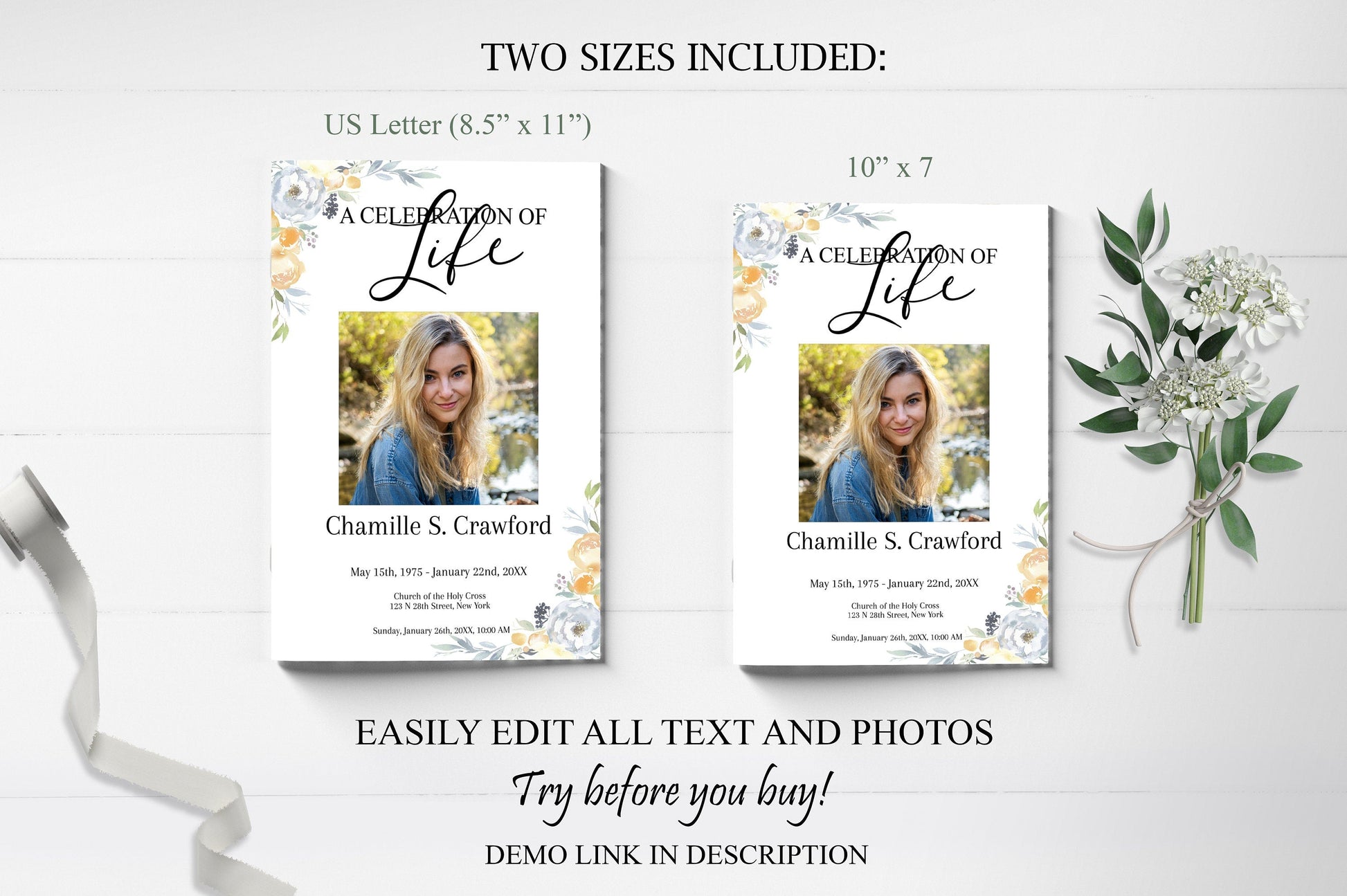 Floral Memorial Service Program Template - 8 Page - lovingmemoryprints