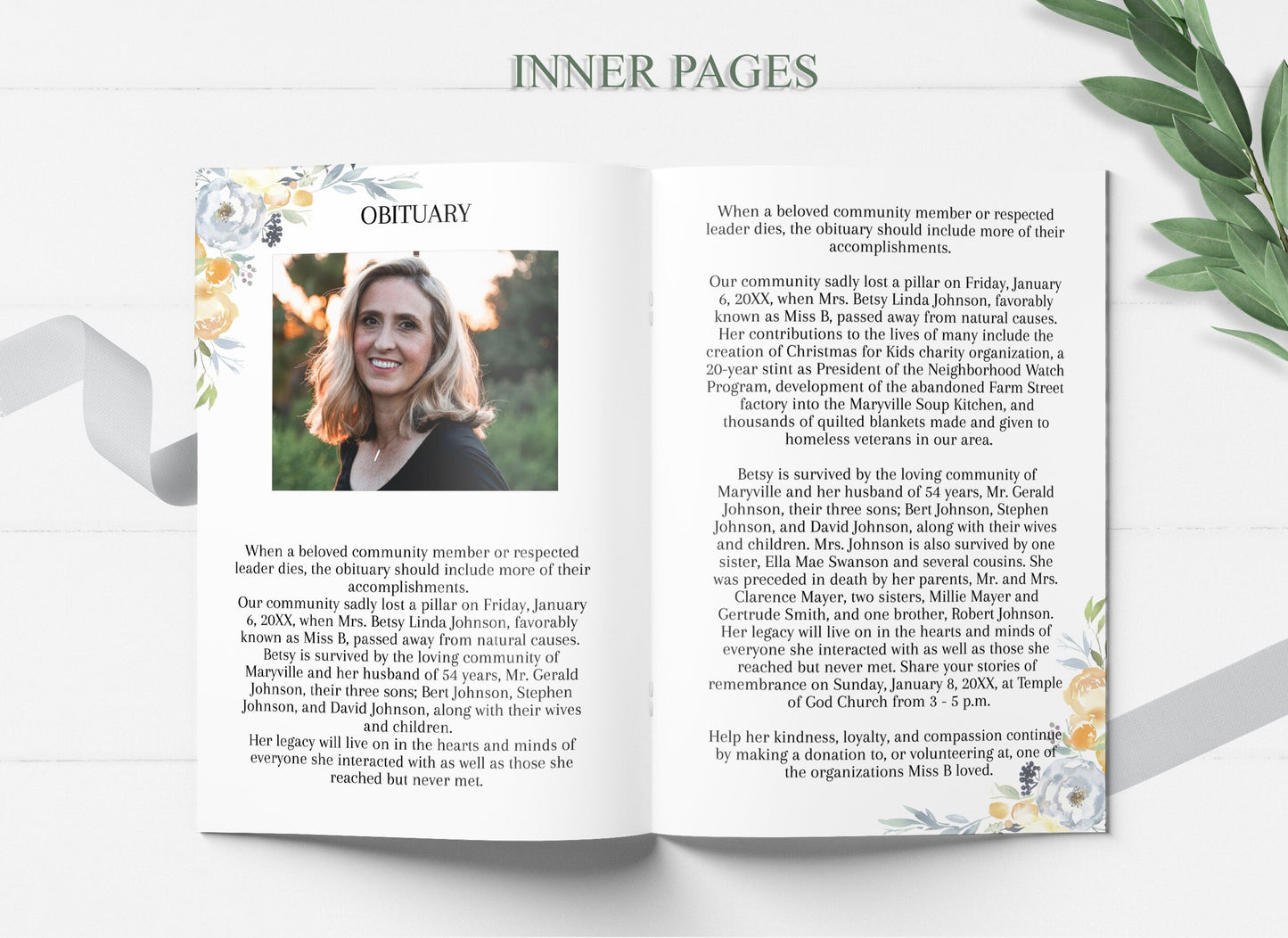 Floral Memorial Service Program Template - 8 Page - lovingmemoryprints