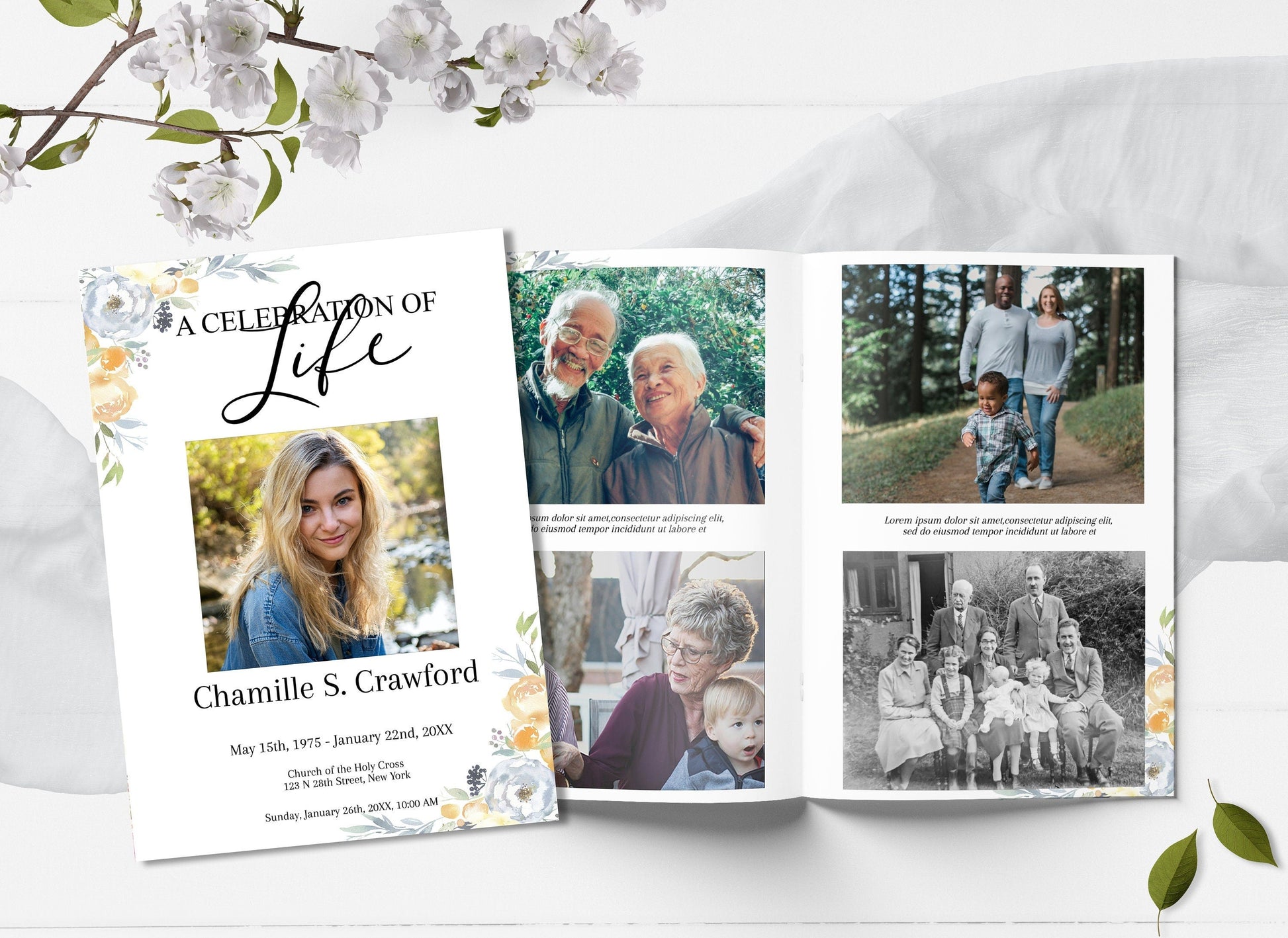 Floral Memorial Service Program Template - 8 Page - lovingmemoryprints