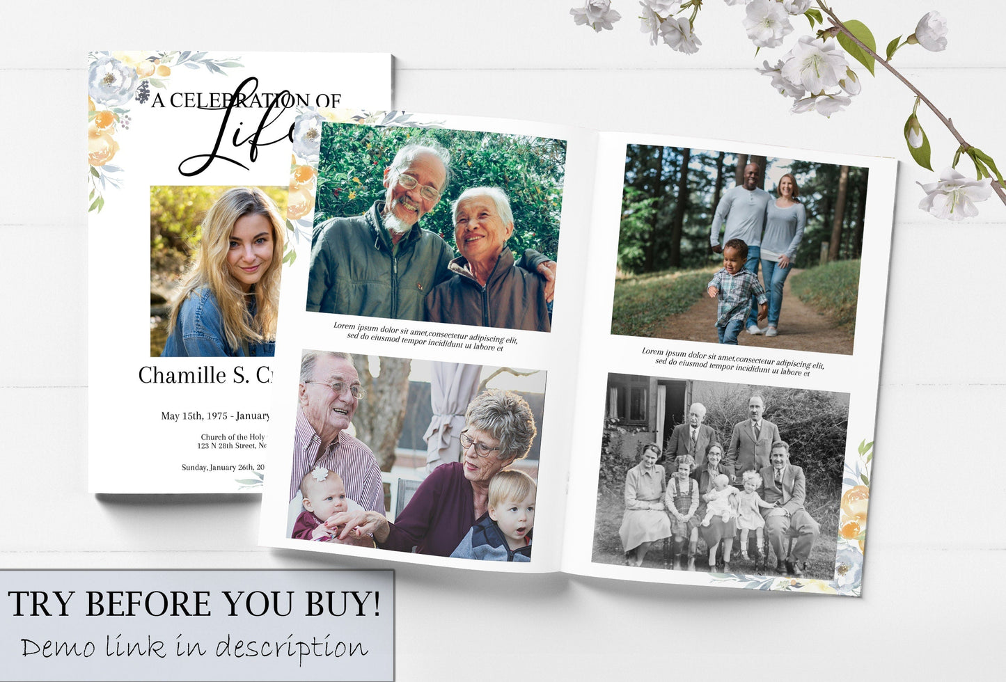 Floral Memorial Service Program Template - 8 Page - lovingmemoryprints