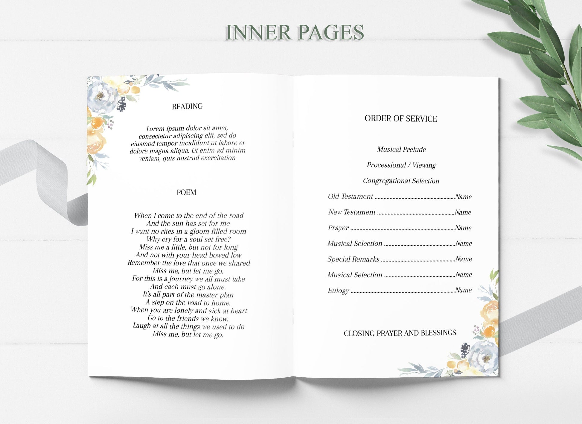 Floral Memorial Service Program Template - 8 Page - lovingmemoryprints