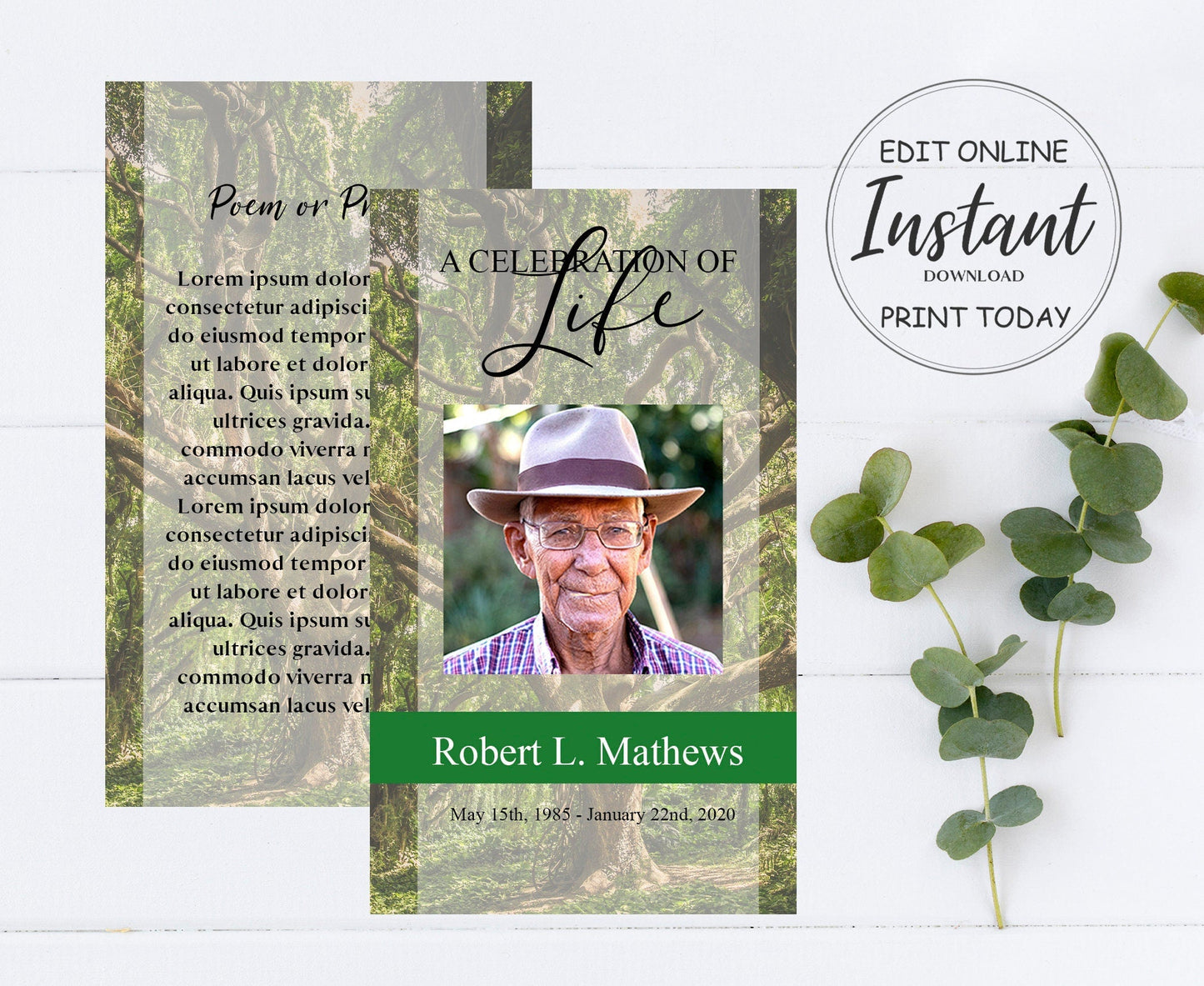 Forest Theme Funeral Prayer Cards Template - lovingmemoryprints