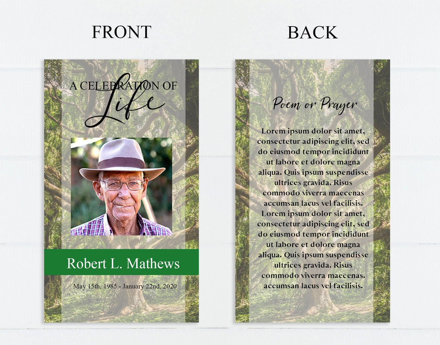 Forest Theme Funeral Prayer Cards Template - lovingmemoryprints