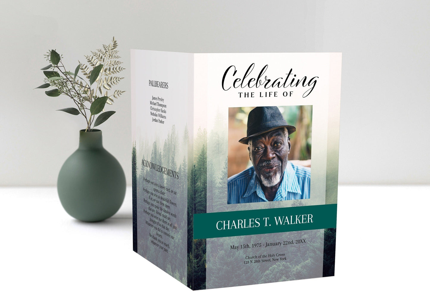 Forest Theme Funeral Program Template - 4 Page - lovingmemoryprints