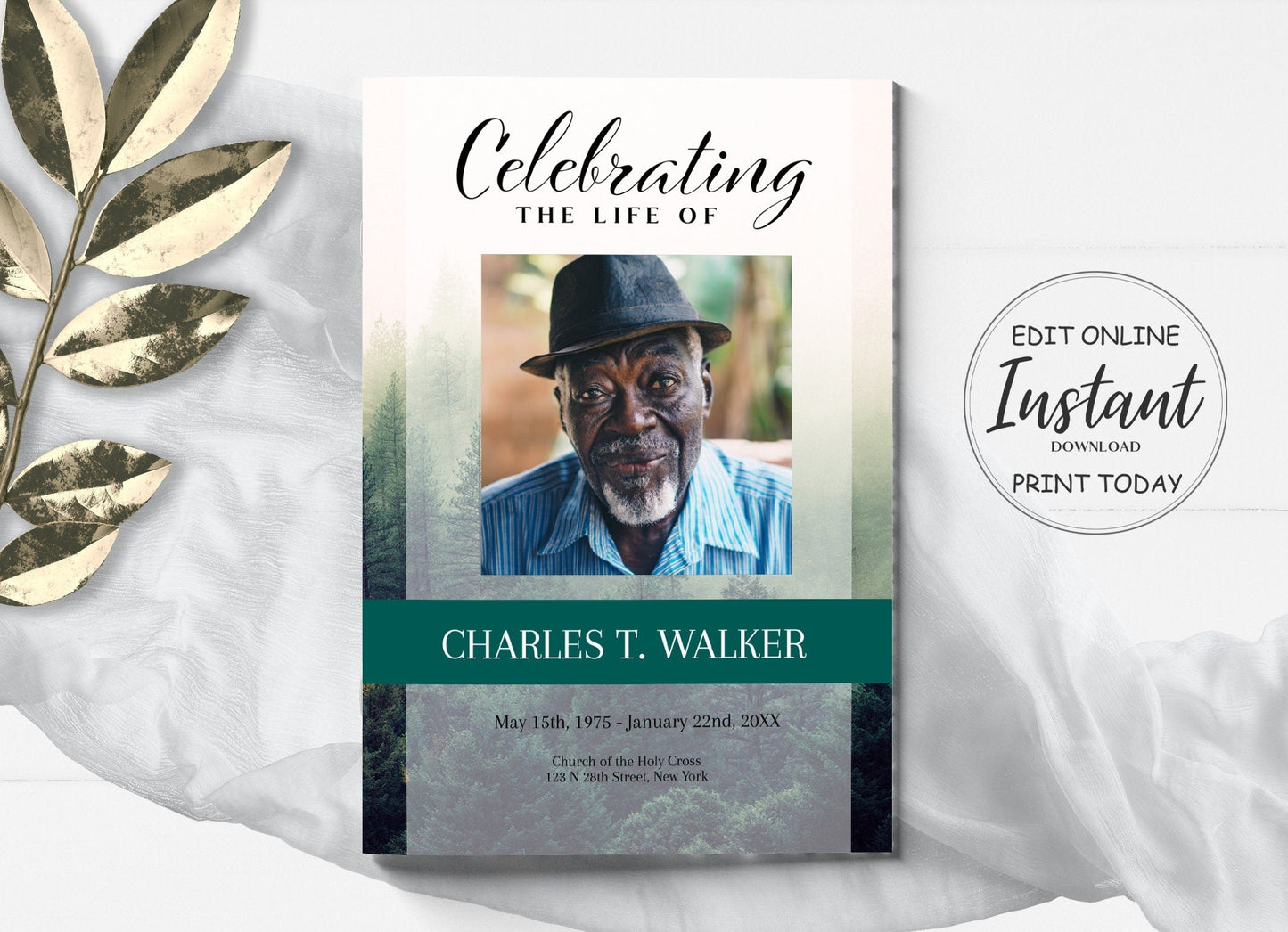 Forest Theme Funeral Program Template - 4 Page - lovingmemoryprints