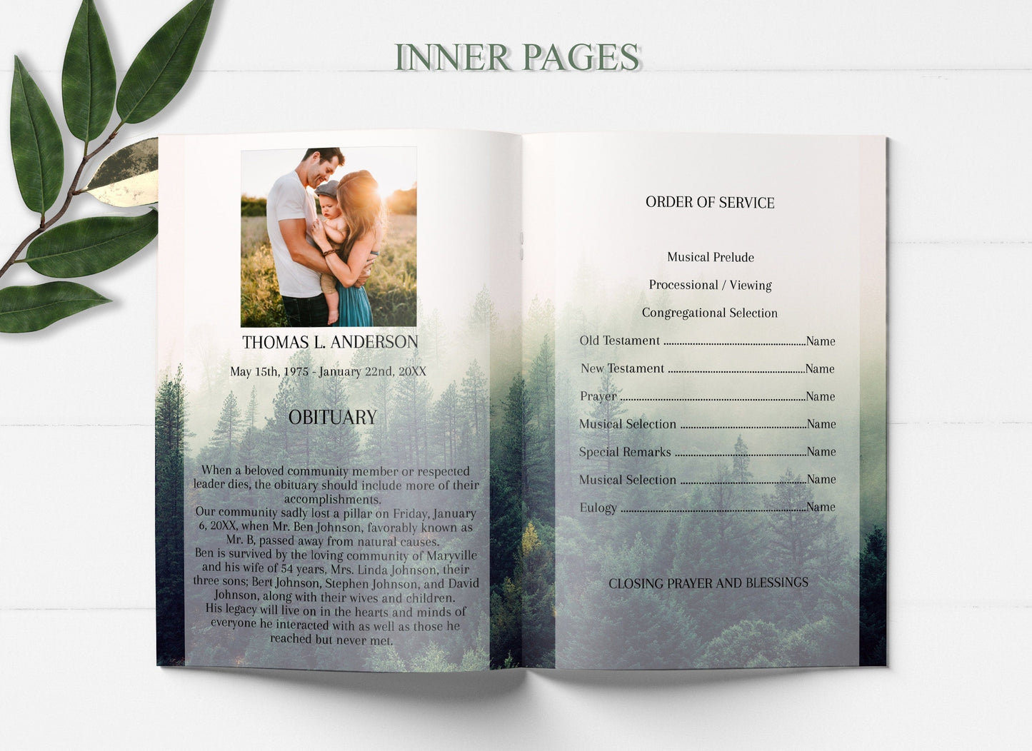Forest Theme Funeral Program Template - 4 Page - lovingmemoryprints