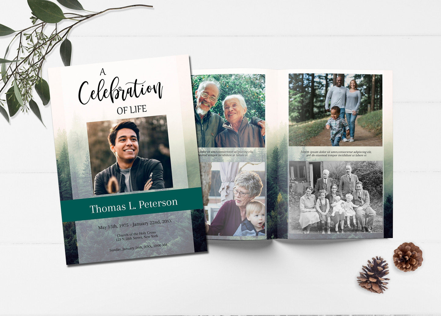Forest Theme Funeral Program Template - 8 Page - lovingmemoryprints